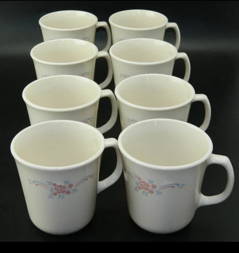 8 VTG Corelle Corning ENGLISH BREAKFAST Pink Blue Floral 3 1/2" Coffee Tea Mugs