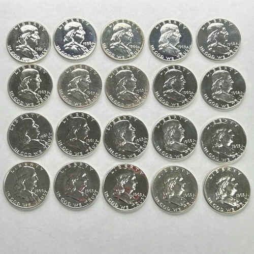 $10 Face PROOF Franklin Half Dollar 90% Silver 50c US Coins In Tube