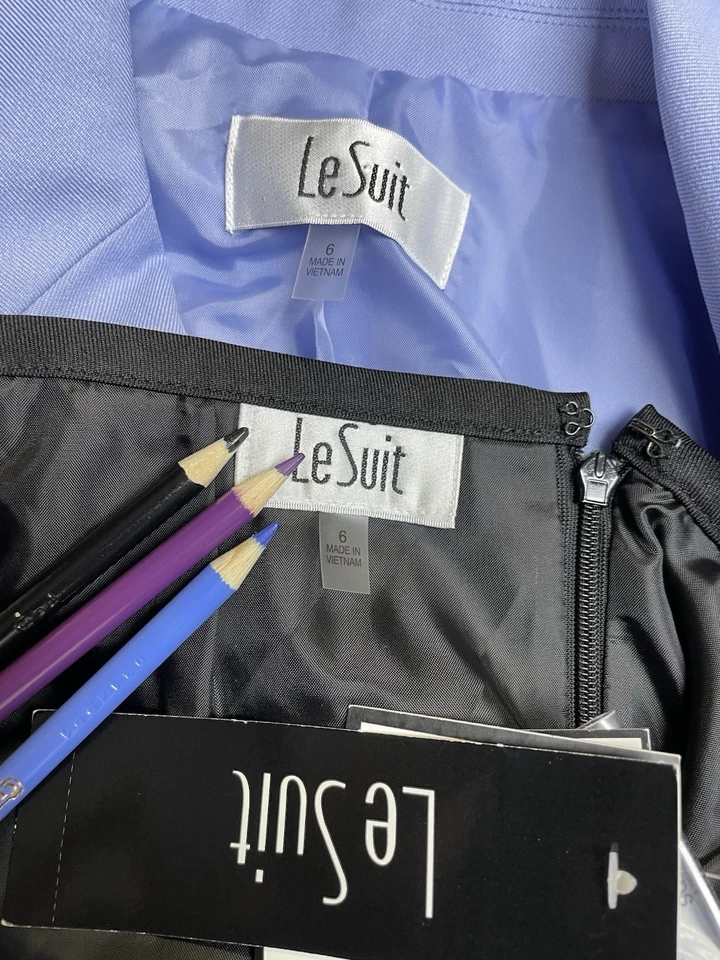 NUEVO $240 Le Traje Falda Traje Talla 6 Conjunto de Dos Piezas Bolsillos Femenino Viola Negro Foto 2 de 4