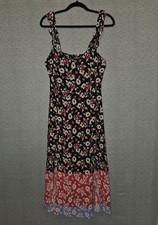 Express Black Jardin Floral Midi Sundress Ruffle Strap Smocked Women's Medium