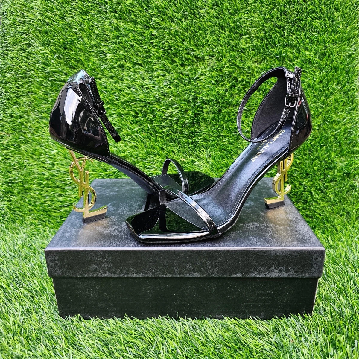 green emerald velvet dress Maureen 100mm Black & Gold Satin Stiletto Heels main image 1