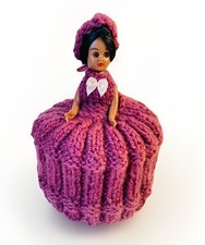 Handmade Crochet Toilet Paper Cover Doll Purple Dress Made By Grandma Kelly