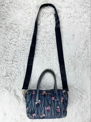 極美品 MIU MIU JACQUARD DENIM SHOULDER BAG Miu Miu Ivy Denim Shoulder Bag | Saks Fifth Avenue
