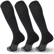 FYTUTESE 3 Pack Soccer Socks Softball Baseball Football Large, Black