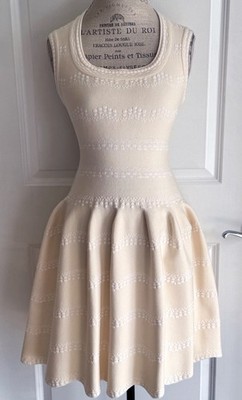 NWT Azzedine Alaia CREAM & WHITE WOOL KNIT FIT & FLARE DRESS 38