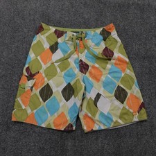 Quicksilver Board Shorts Mens 32 Green Orange Argyle Hawaii Beach Surf Y2K 0587