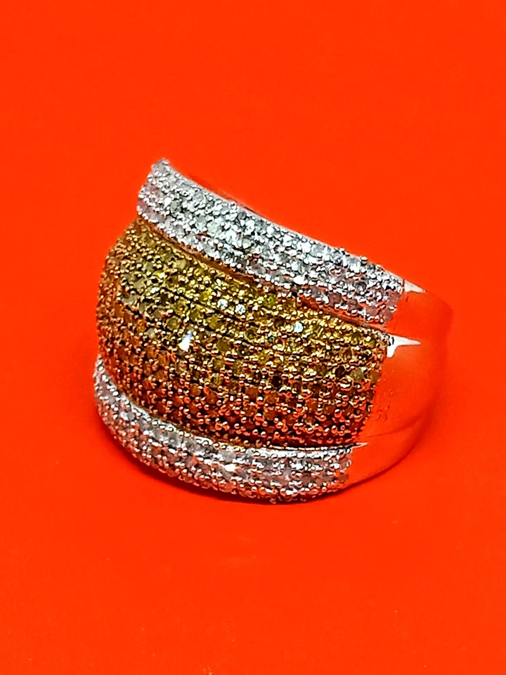 1ctw Yellow Diamond IR Rhodium Platinum Over Silver Cluster Knuckle Ring Size 7 - Image 4 of 4