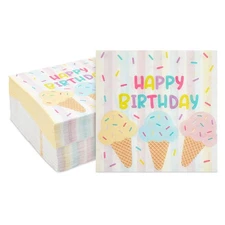 Ice Cream Party Decorations, Happy Napkins (6.5 x 6.5 In, 100 Pack)