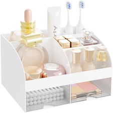 Bathroom Countertop Organizer with 6 Slot Toothbrush Holder and Drawers Vanity