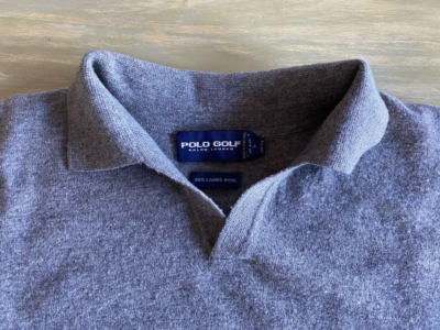 Mens XL Polo Ralph Lauren Light Grey 100% Lambs Wool Collared Golf Sweater