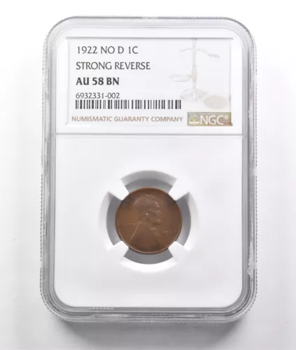 1922 No D Lincoln Wheat Cent Strong Reverse AU58 BN NGC *3838