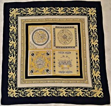 SCARF VINTAGE AUTHENTIC BAROQUE ART ROSETTE BLUE YELLOW WHITE SILK 35" SQUARE