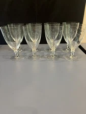 Beautiful Set/8 Large Glass Iced Tea Glasses W/ Leafy Stem Etching 6.5"H