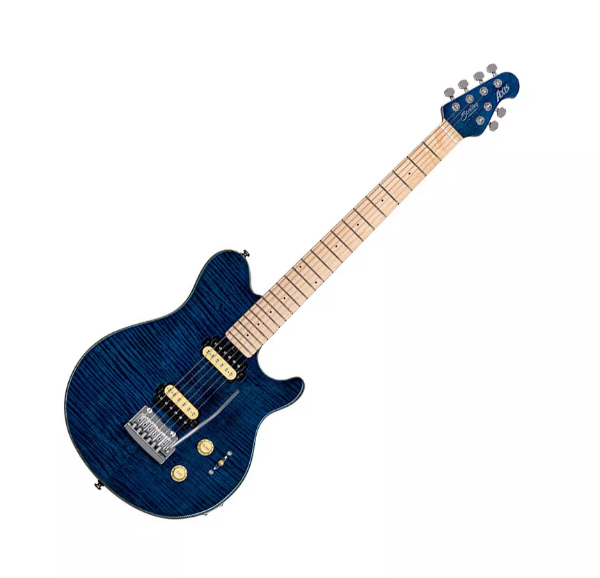 Sterling AX3FM Neptune Blue Flame Maple Top Poplar Musicman Axis Electric Guitar