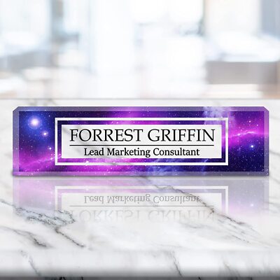VWAQ Custom Galactic Design Name Desk Plate On Clear Acrylic Glass - ACS49