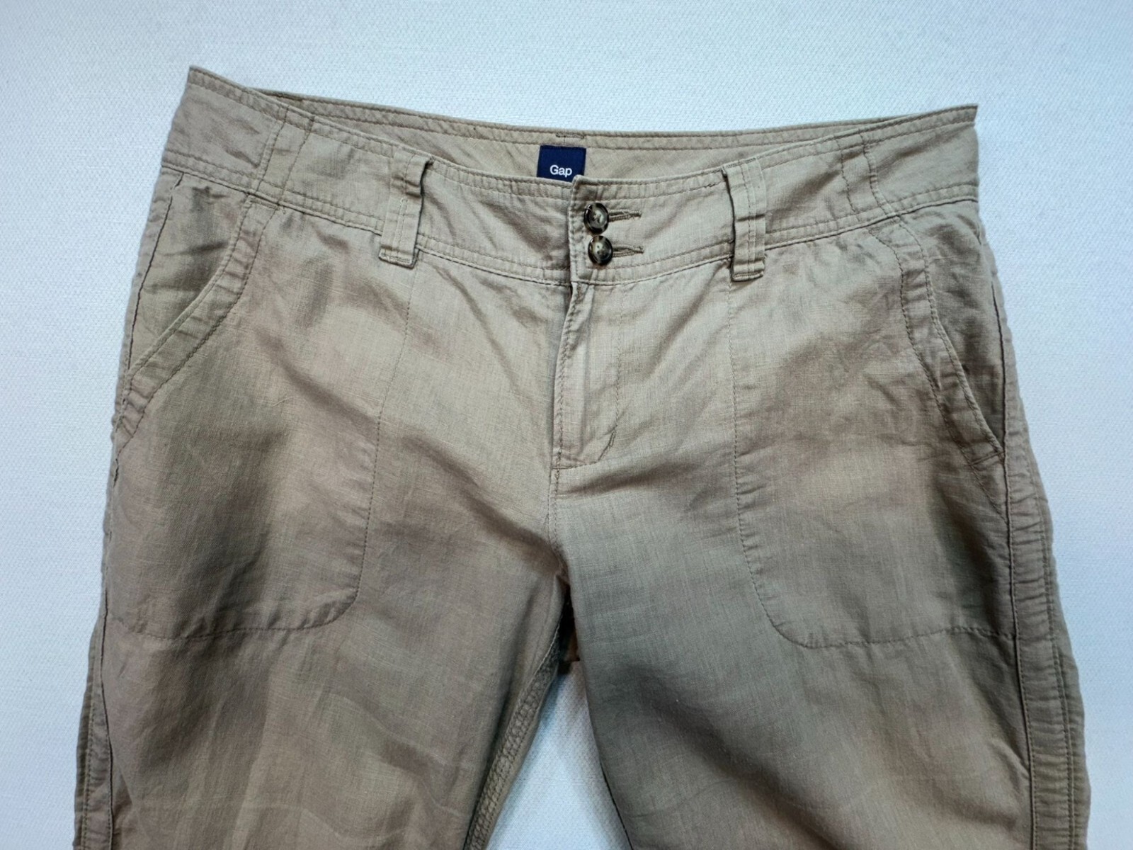 Gap Womens Chino Pants Size 12 Tan Relaxed Fit Linen Blend Pockets Casual image 4