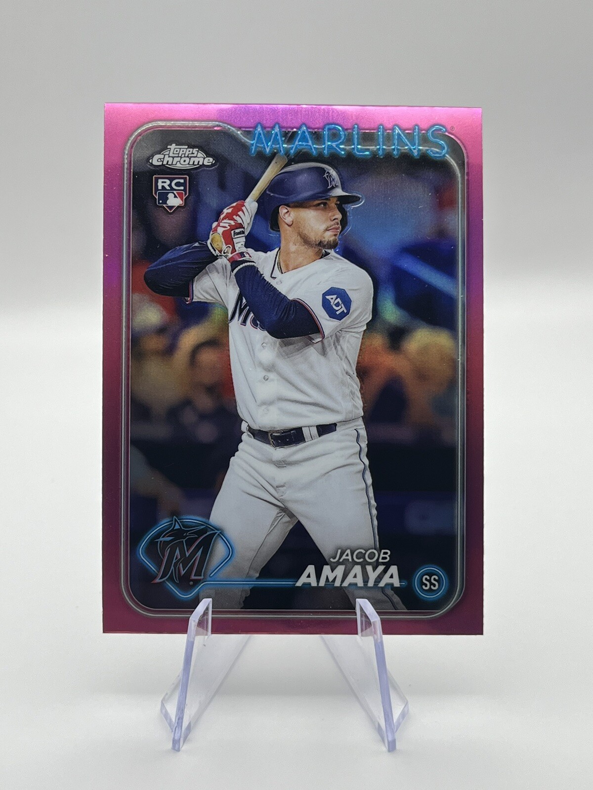 2024 Topps Chrome #92 Jacob Amaya Pink Refractor Rookie Parallel - Marlins
