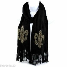 New Super Soft Fleur de lis Scarf - Black/Gold