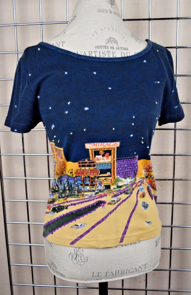 Top de Colección Las Vegas Toma Dos Talla S/M Años 80 City Scape Mirage Siegfried Roy Lentejuelas Foto 2 de 4