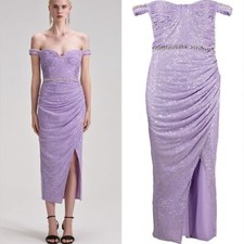 RRP US 600 Self-Portrait lilac midi sequin dress gown NWT US6 UK10
