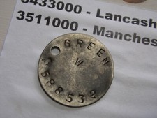 WW2 relic dogtag identity disc - Manchester Regiment GREEN 3588532