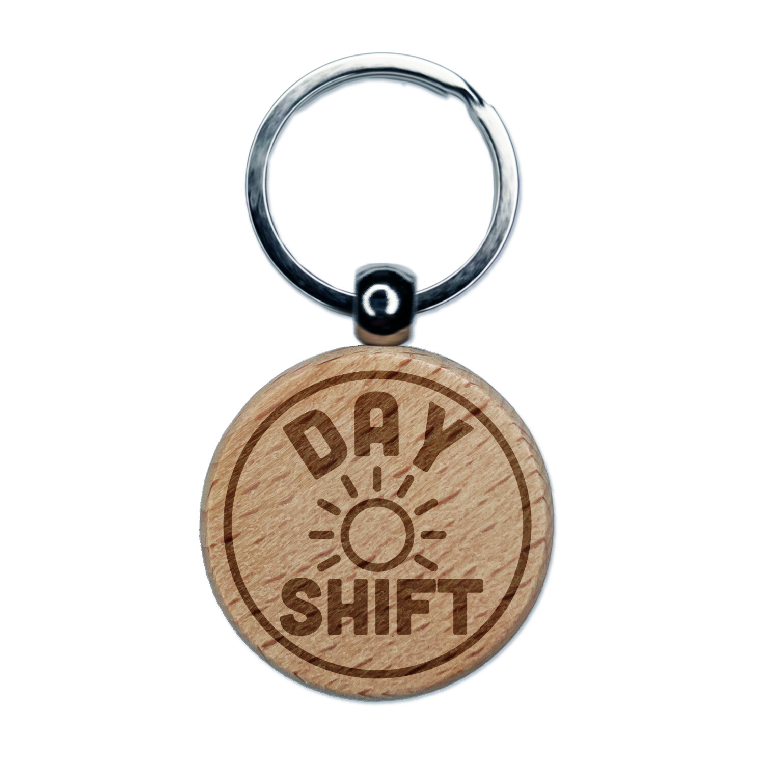 Day Shift Planning Engraved Wood Round Keychain Tag Charm