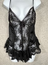 Vintage Avon Fashion Teddy Bodysuit Large Satin Nylon Lace Romper Black Coquette