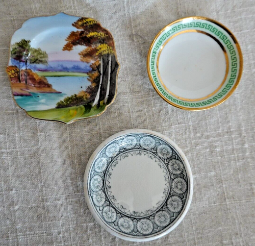 3 antique Butter Pats, Tea Bag holders-John Maddock, Strawbridge Clothier, Japan