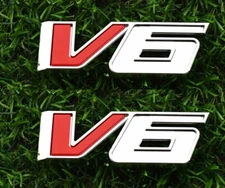 2pcs V6 Emblem 3D Badge Bed/Fender Rear hood Nameplate Sticker Chrome Red