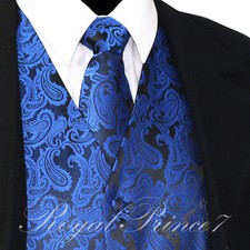 ROYAL BLUE XS to 6XL Paisley Tuxedo Suit Dress Vest Waistcoat  Neck tie wedding