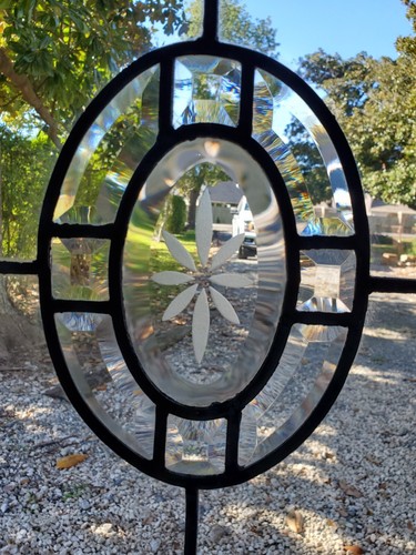 ANTIQUE AMERICAN BEVELED GLASS WINDOW PAIR ARCHITECTURAL SALVAGE - Picture 6 of 6