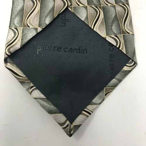 Pierre Cardin Men's Necktie 100% Silk Designer Green Platinum Gray Multi-Color - Picture 4 of 6