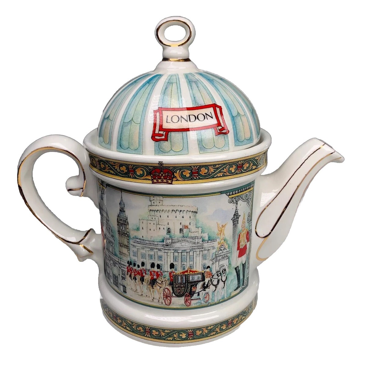 Ancienne Théière James Salder Minster, Motif Elisabeth 1, Céramique Multicolore - Angleterre, Art Déco 1920-1949