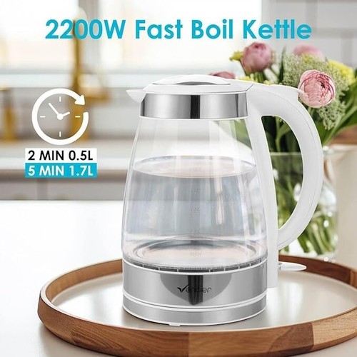 1,7L Glas Wasserkocher 2200W Schnellkochen Kabellos mit 360° Schwenkfuß Push - Bild 19 von 26