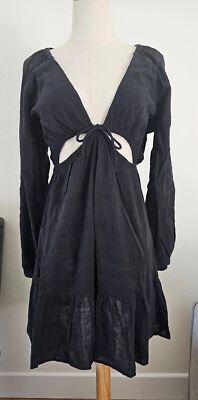 L*Space Feelin' Fine Cut Out Mini Black Cotton Dress medium