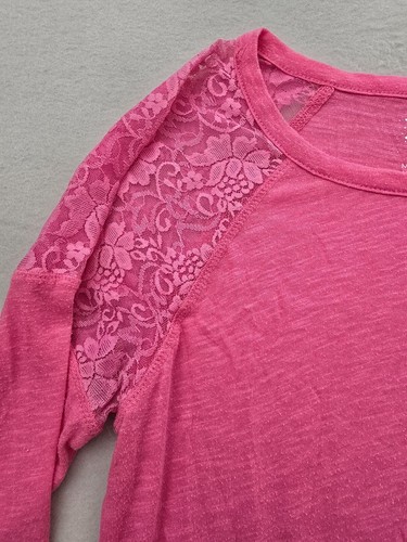 LEI Sweater Big Girls Large Pink Crew Neck Long Sleeve Floral Lace Pullover - Picture 7 of 13