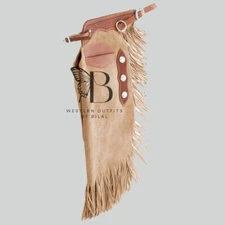Western leather chap| Rodeo’s chap| Horse Riding chap| cowboy Chink Beige Color