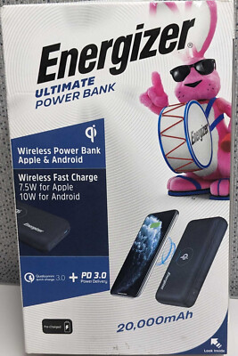 Energizer - 20,000mAh 20W Qi Wireless Portable Charger/Power Bank for Apple