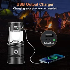 Solar Portable LED Flashlight USB Rechargeable Camping Tent Light Lantern Lamps