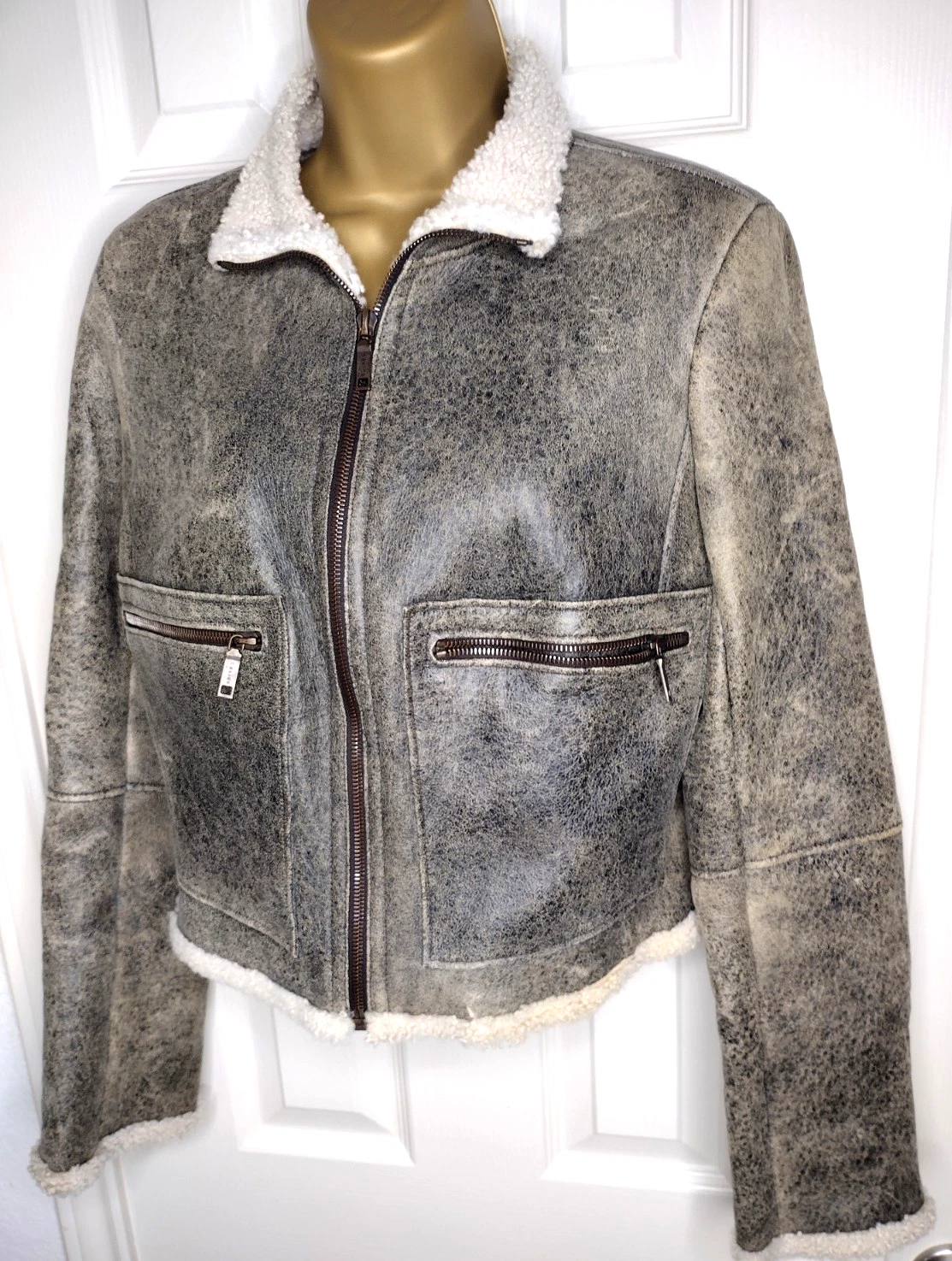 Giacca vintage CELINE Y2K cropped 100% pelle di agnello shearling taglia M Kors epoca Francia