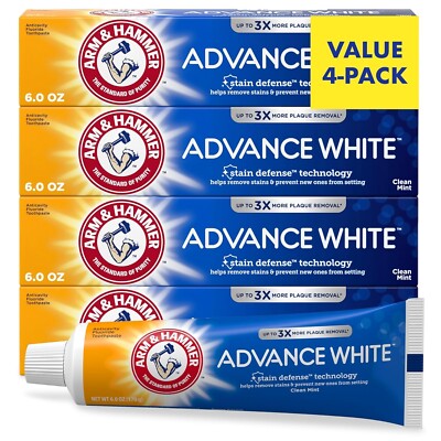 Arm & Hammer Advance White Whitening Toothpaste NEW, Clean Mint, 6 oz- 4 Pack