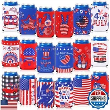 SEPGLITTER 4th of July Can Cooler Sleeves, 18pcs American Flag Beer Drink Can