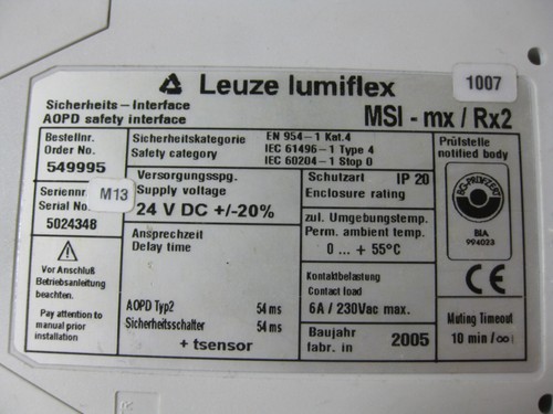 Leuze Lumiflex MSI-mx/Rx2 Safety Interface Relay 549995 AOPD - Picture 2 of 7