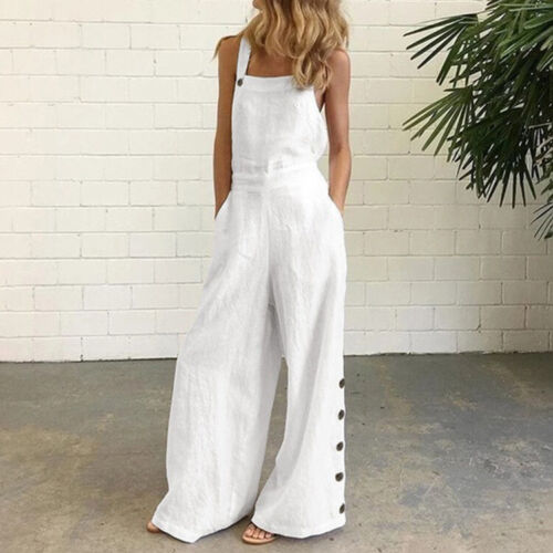 Womens Wide Leg Jumpsuits Long Pants Casual Summer Sleeveless Fashion Overalls - Picture 30 of 64