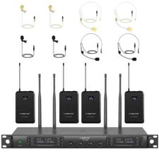 Phenyx Pro Wireless Microphone System, Quad Channel Cordless Mic Set With Four B
