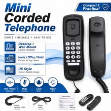 Classic Black Corded Landline Telephone Desk Wall Mountable Home Office Phone