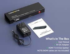 HDMI Splitter 1 in 8 Out, 8 Port HDMI Splitter Support 4K 60Hz 4:4:4 8-bit Dupli