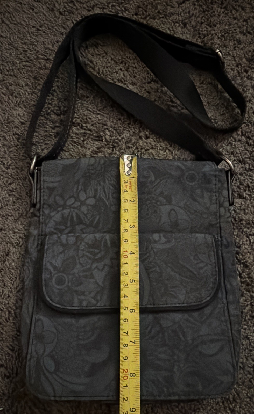 Sakroots Eco Twill Paisley Black Gray Crossbody Zip Top Polyester Pockets