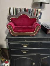 Vintage Antique Doll Couch Sofa Velvet Nailhead Trim Victorian Good Condition