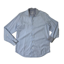 Bugatchi Uomo Shirt Mens 15.5 Baby Blue Flip Cuff Micro Check Button Up Dress